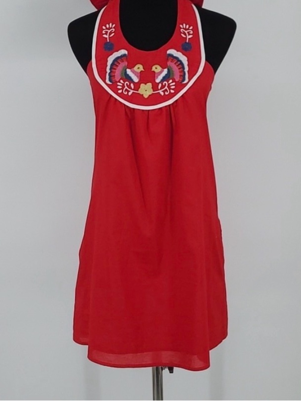 Red halter mini dress / coverup with pockets